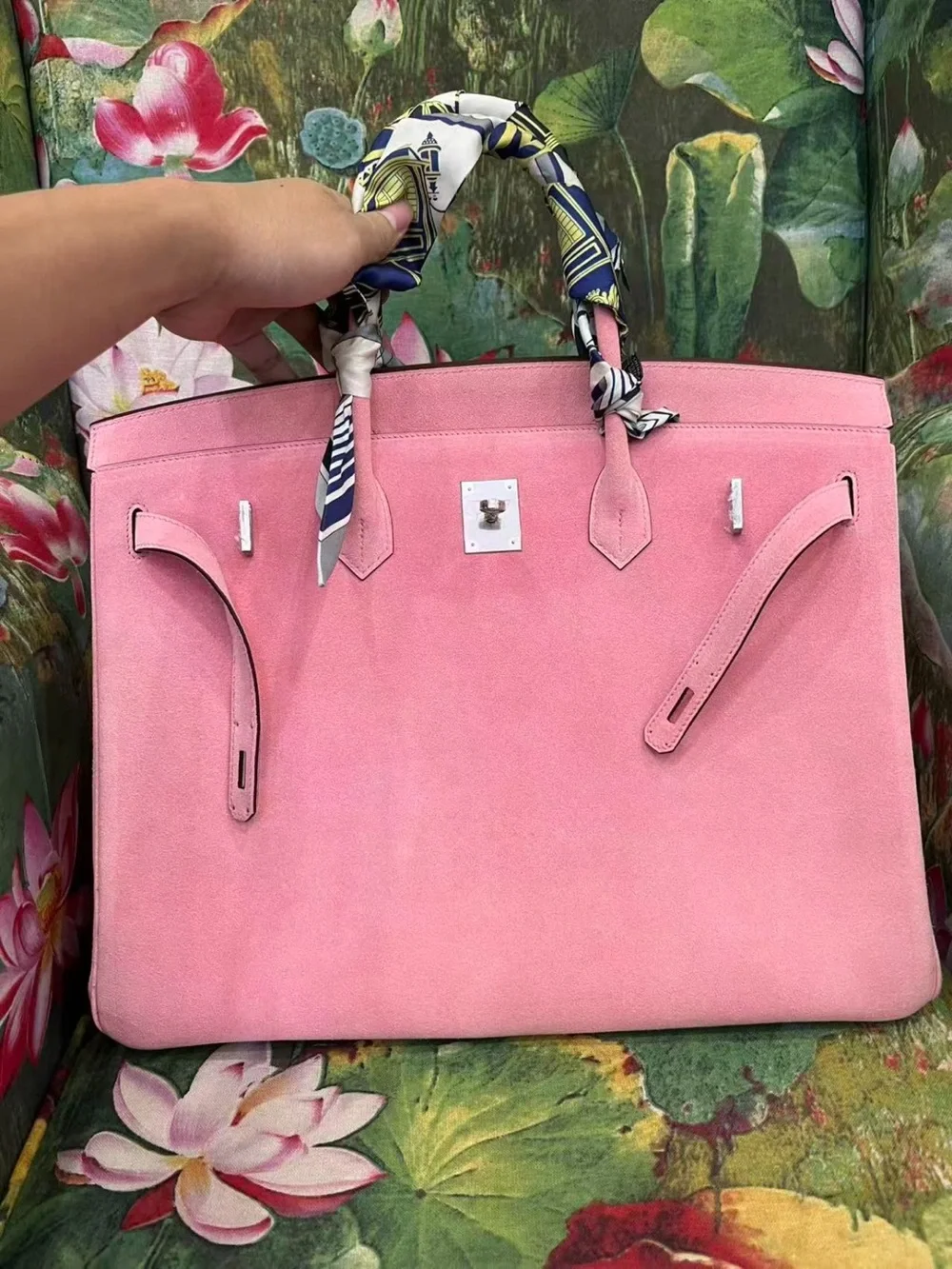 Veau Doblis SUEDE 5P BUBBLEGUM PINK ROSE SAKURA PHW imported Togo 40 Birkin RARE